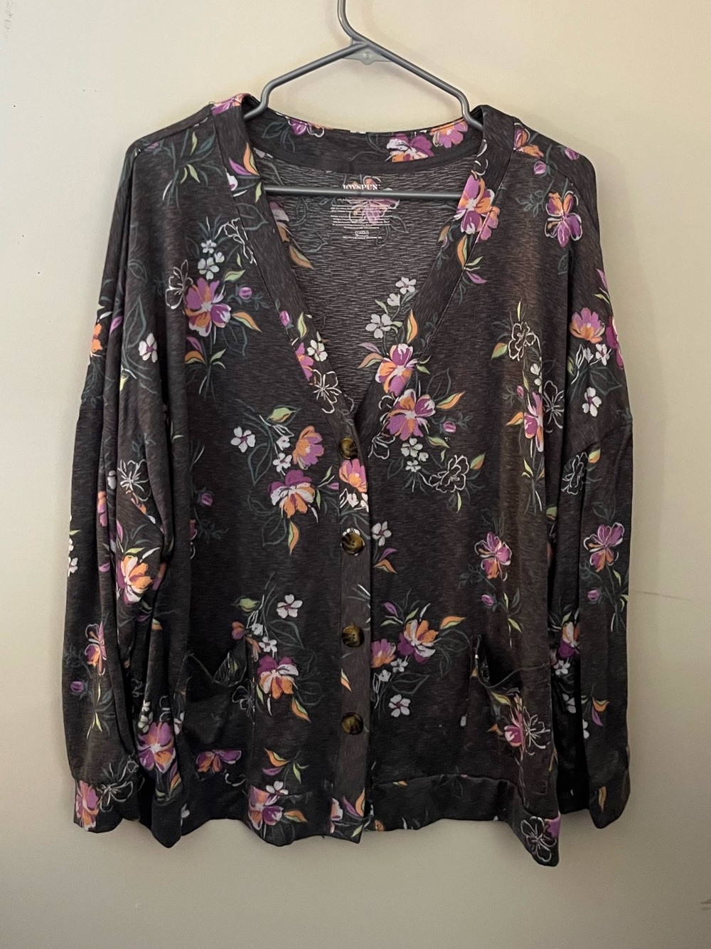 Women’s Floral Button-Front Cardigan Sweater - Black with Pink Floral